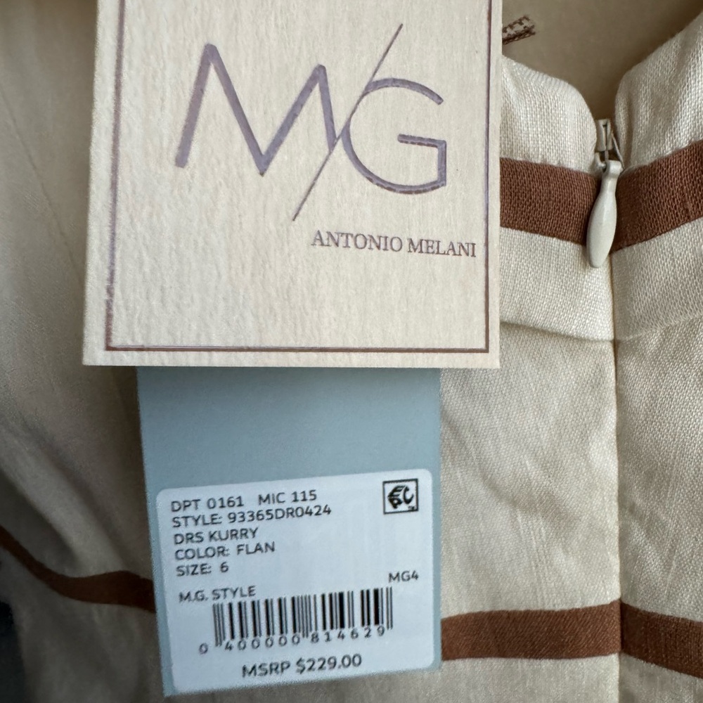ANTONIO MELANI x MG Kurry dress Cream Midi Dress with Brown Trim - Picture 2 of 4